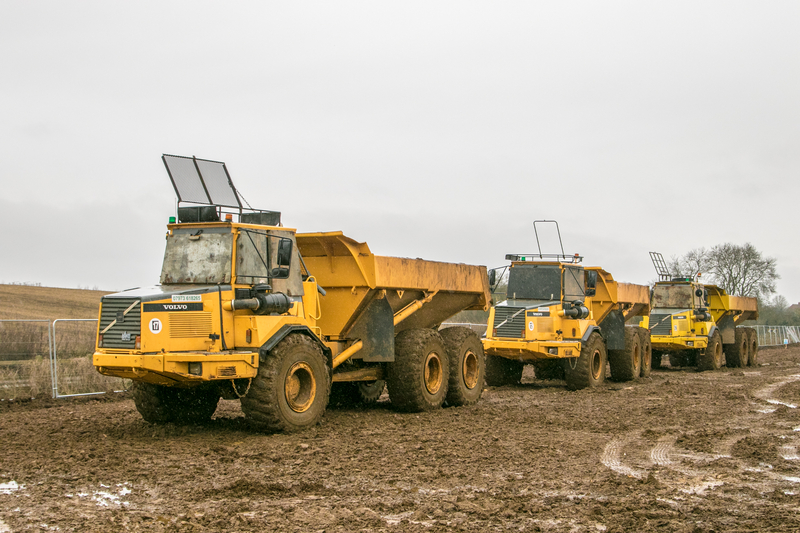 Dumpers on site, yellow fleet of dumpers. 